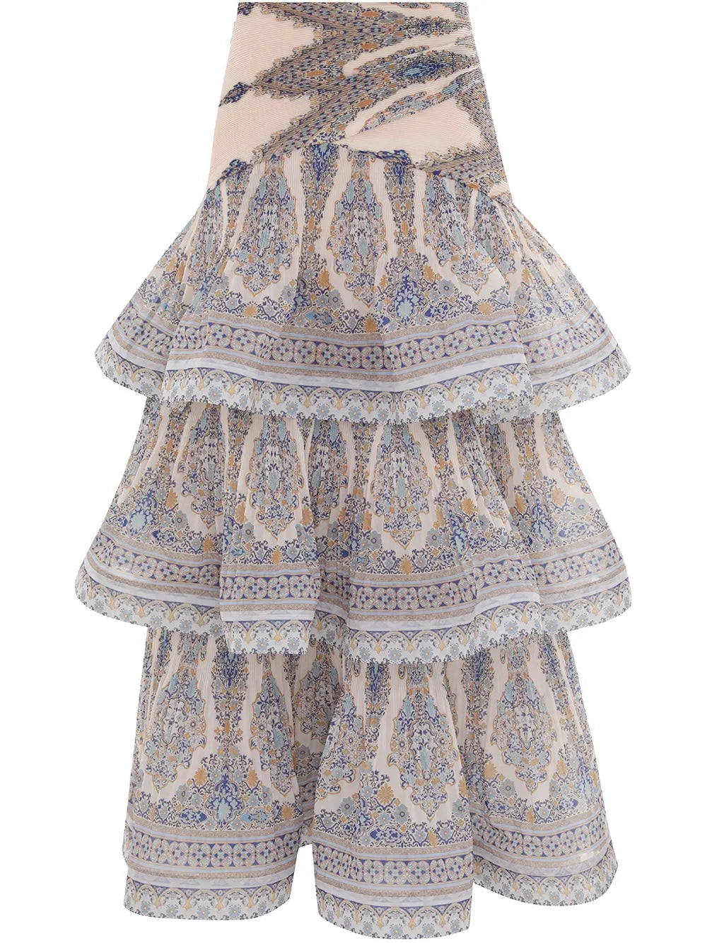 Tiered Plissé-Effect Maxi Skirt