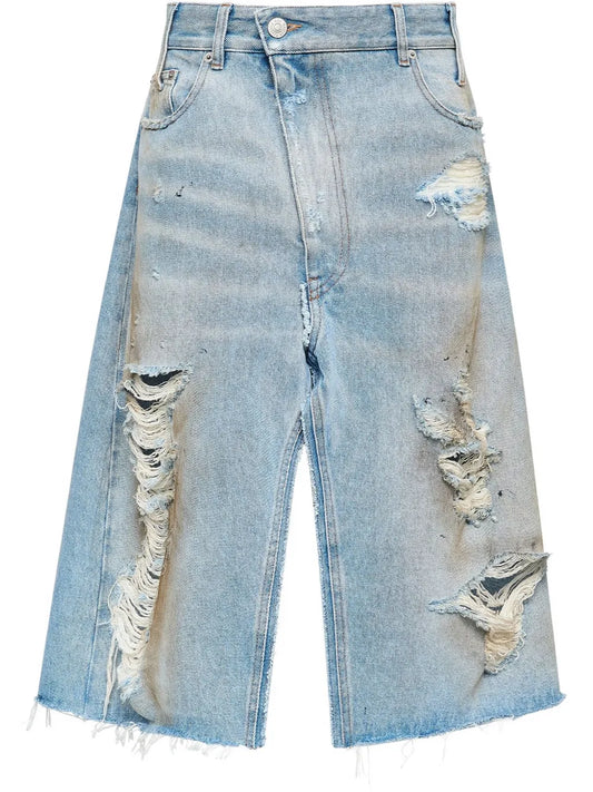 Ripped-Detail Denim Skirt