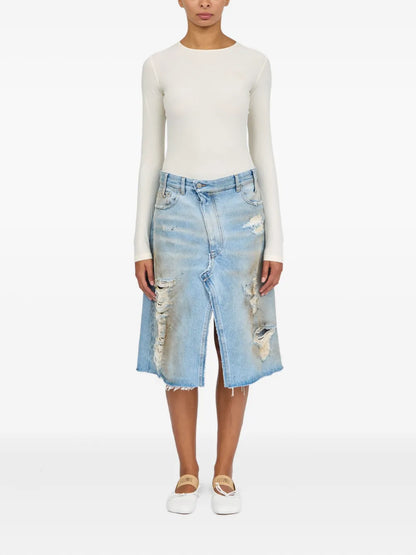 Ripped-Detail Denim Skirt