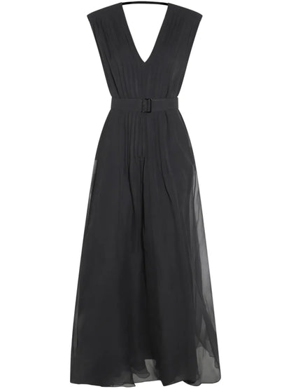 Pleated Silk Maxi Dress