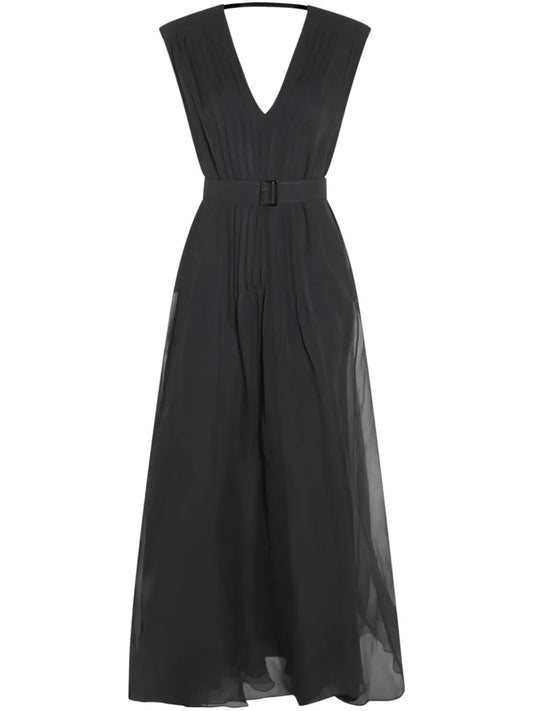 Pleated Silk Maxi Dress