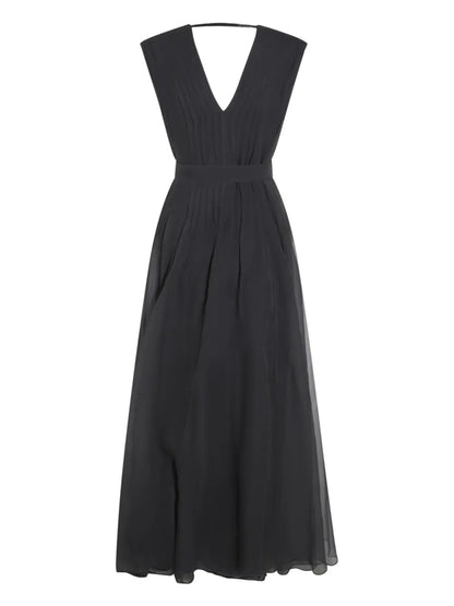 Pleated Silk Maxi Dress