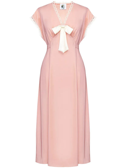 Bow-Detailing Satin Midi Dress