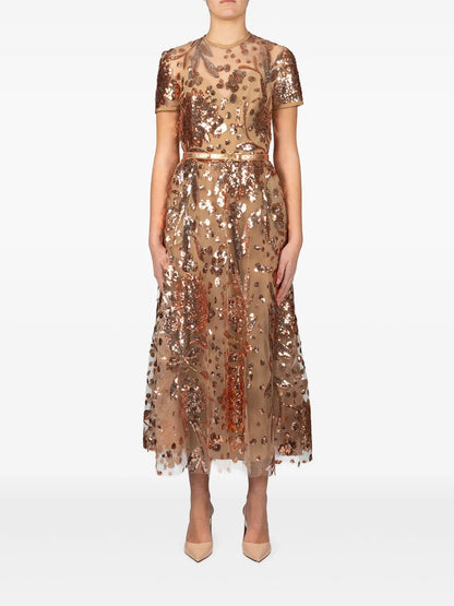 Embroidered Tulle Midi Dress