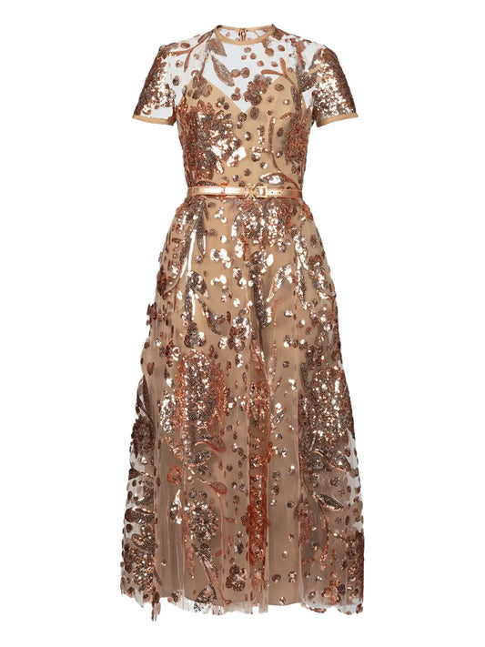 Embroidered Tulle Midi Dress