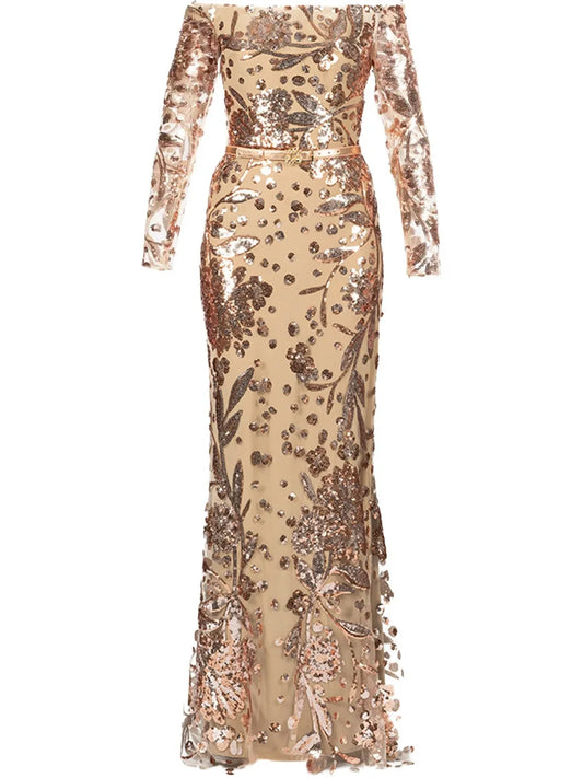 Embroidered Tulle Maxi Dress
