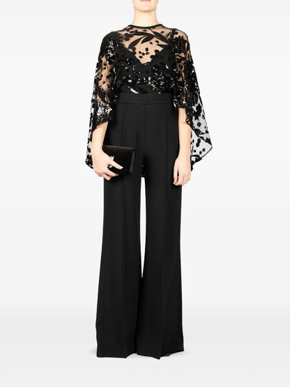 Cape-Detail Embroidered Jumpsuit