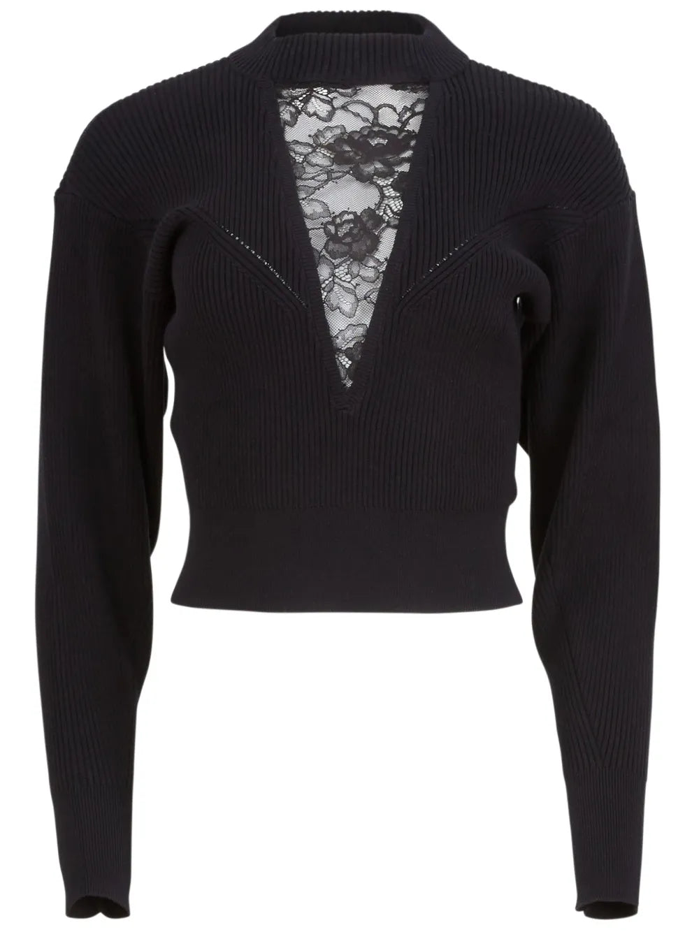 Lace-Insert Cropped Sweater