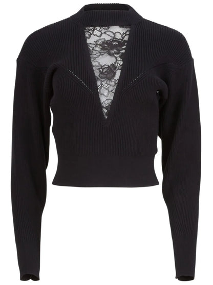 Lace-Insert Cropped Sweater