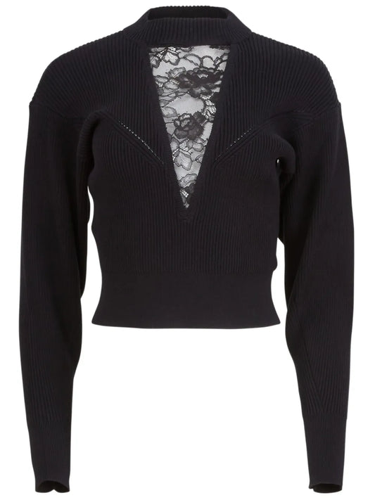 Lace-Insert Cropped Sweater