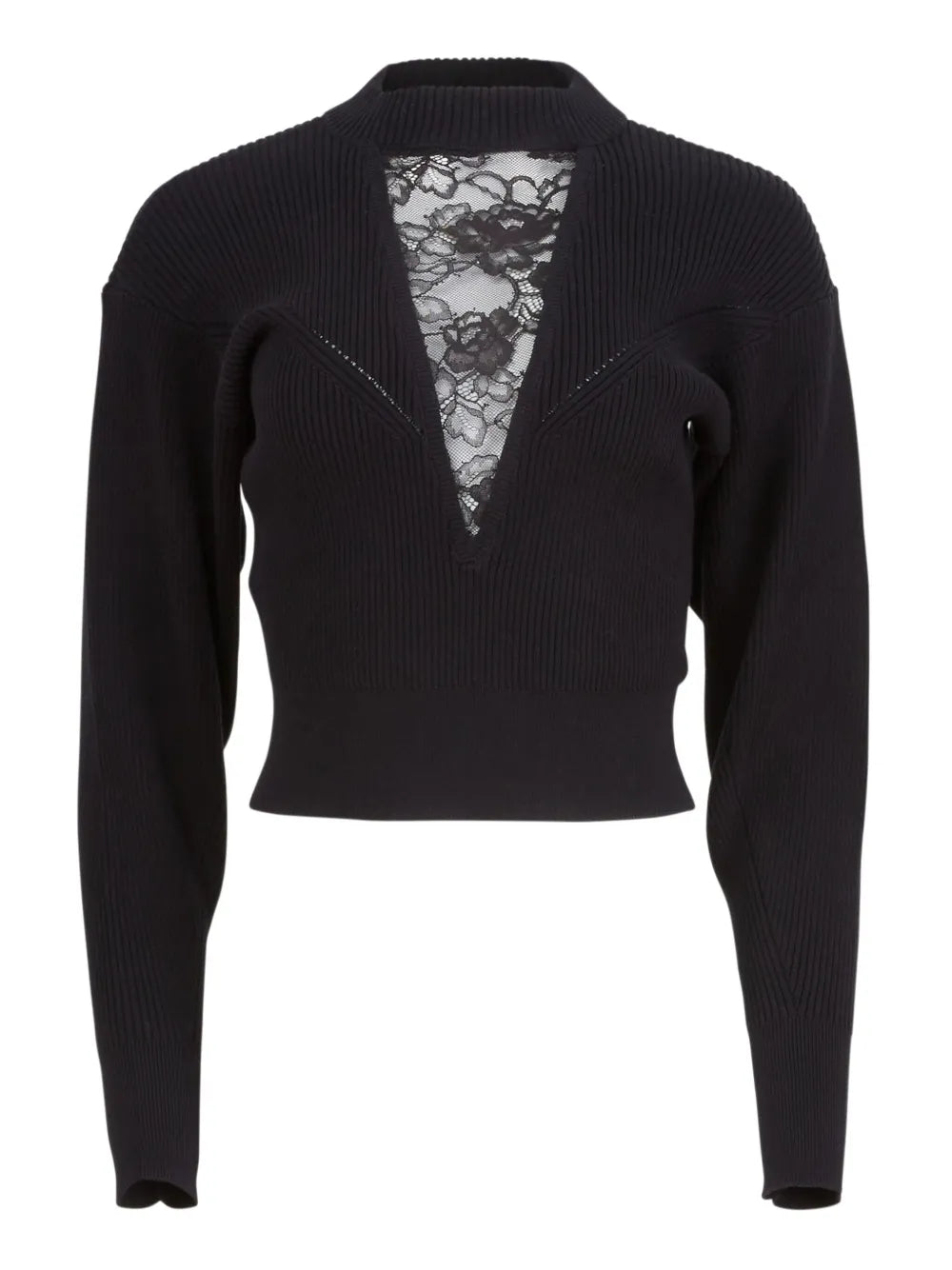 Lace-Insert Cropped Sweater