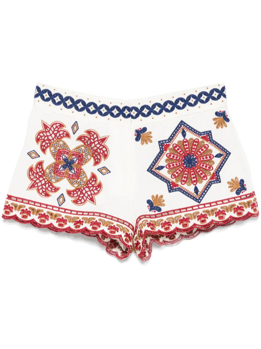 Embroidered-Design Shorts