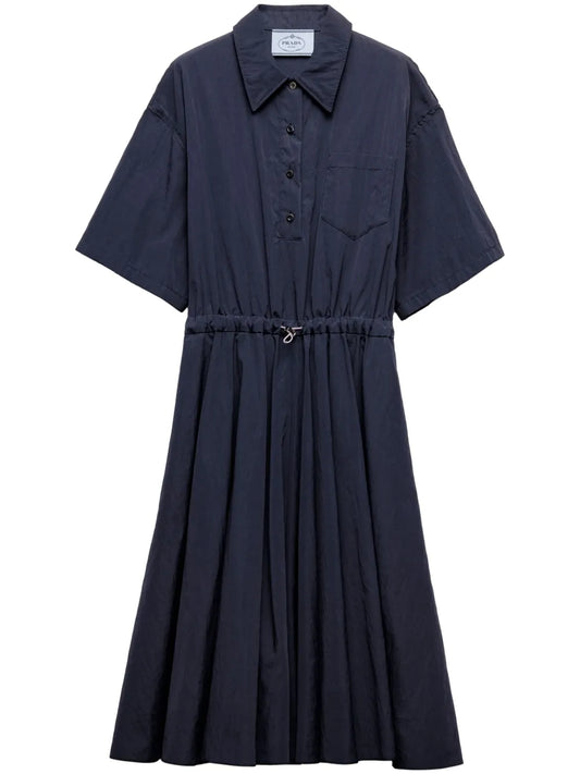 Pongé Short-Sleeve Midi Dress