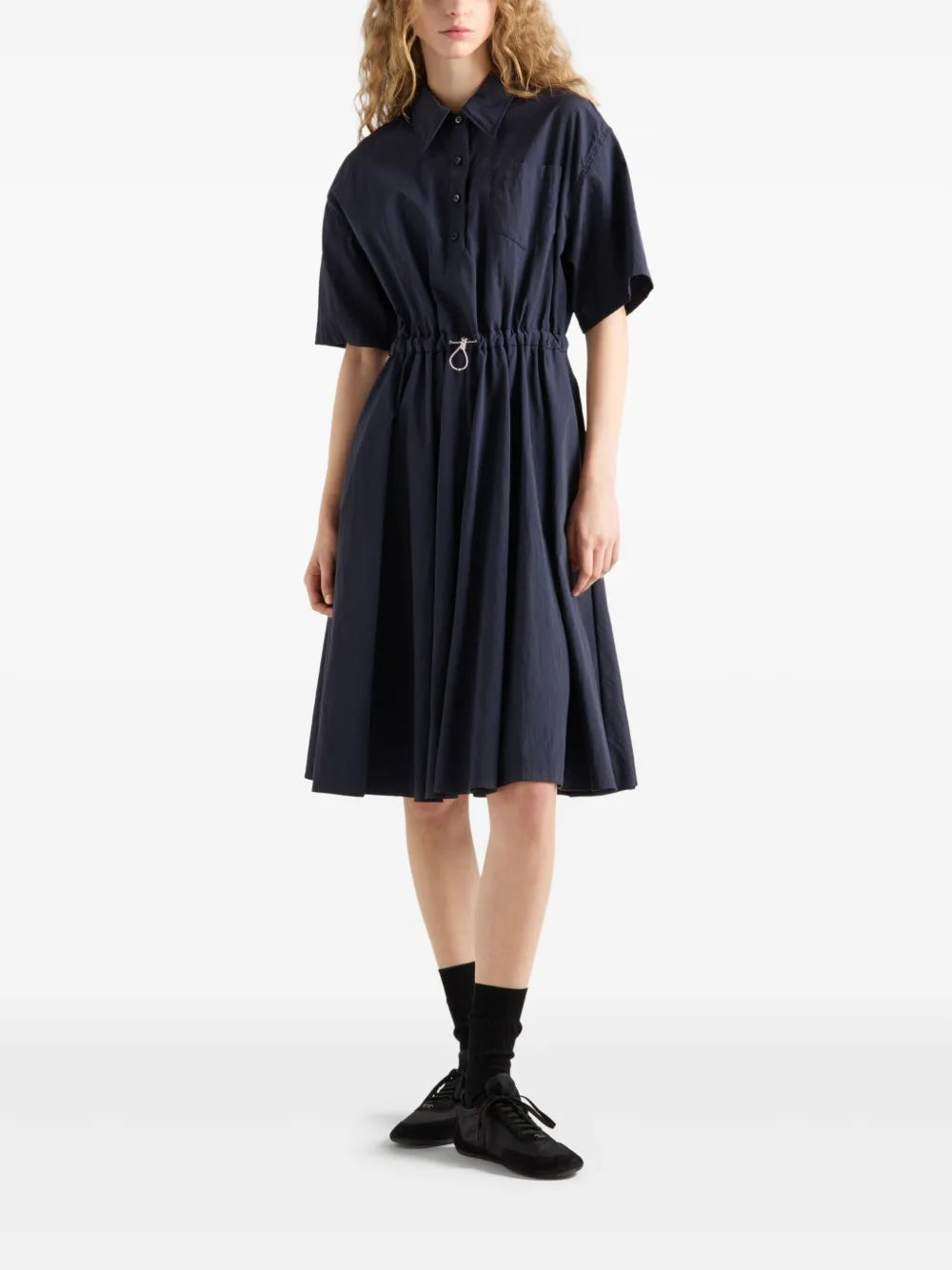 Pongé Short-Sleeve Midi Dress