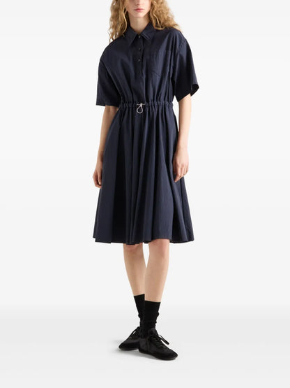 Pongé Short-Sleeve Midi Dress