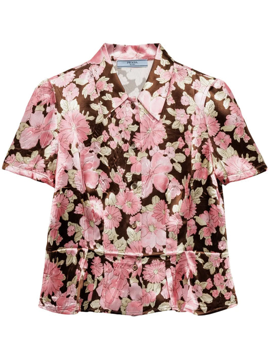 Floral-Print Satin Shirt