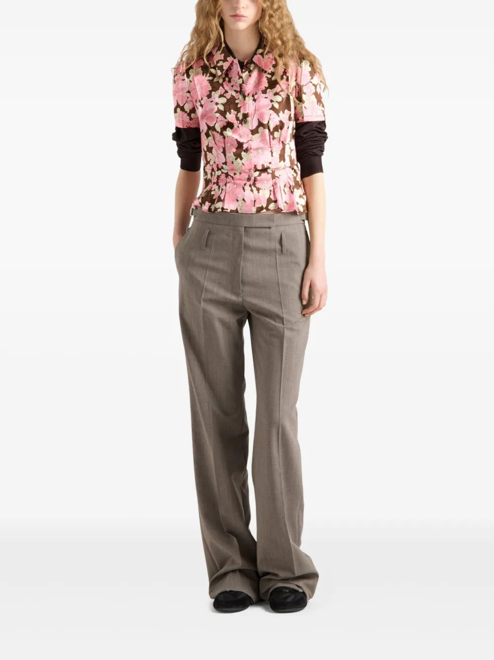 Floral-Print Satin Shirt