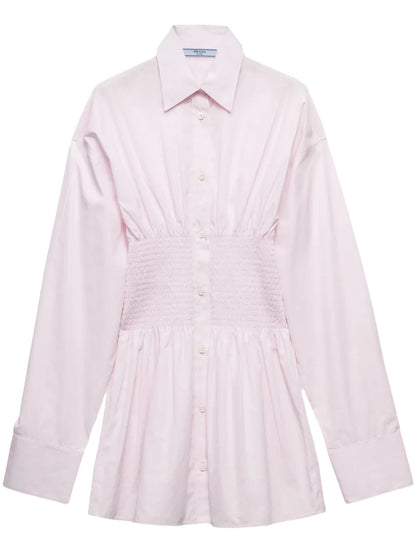 Smocked-Waist Poplin Shirt