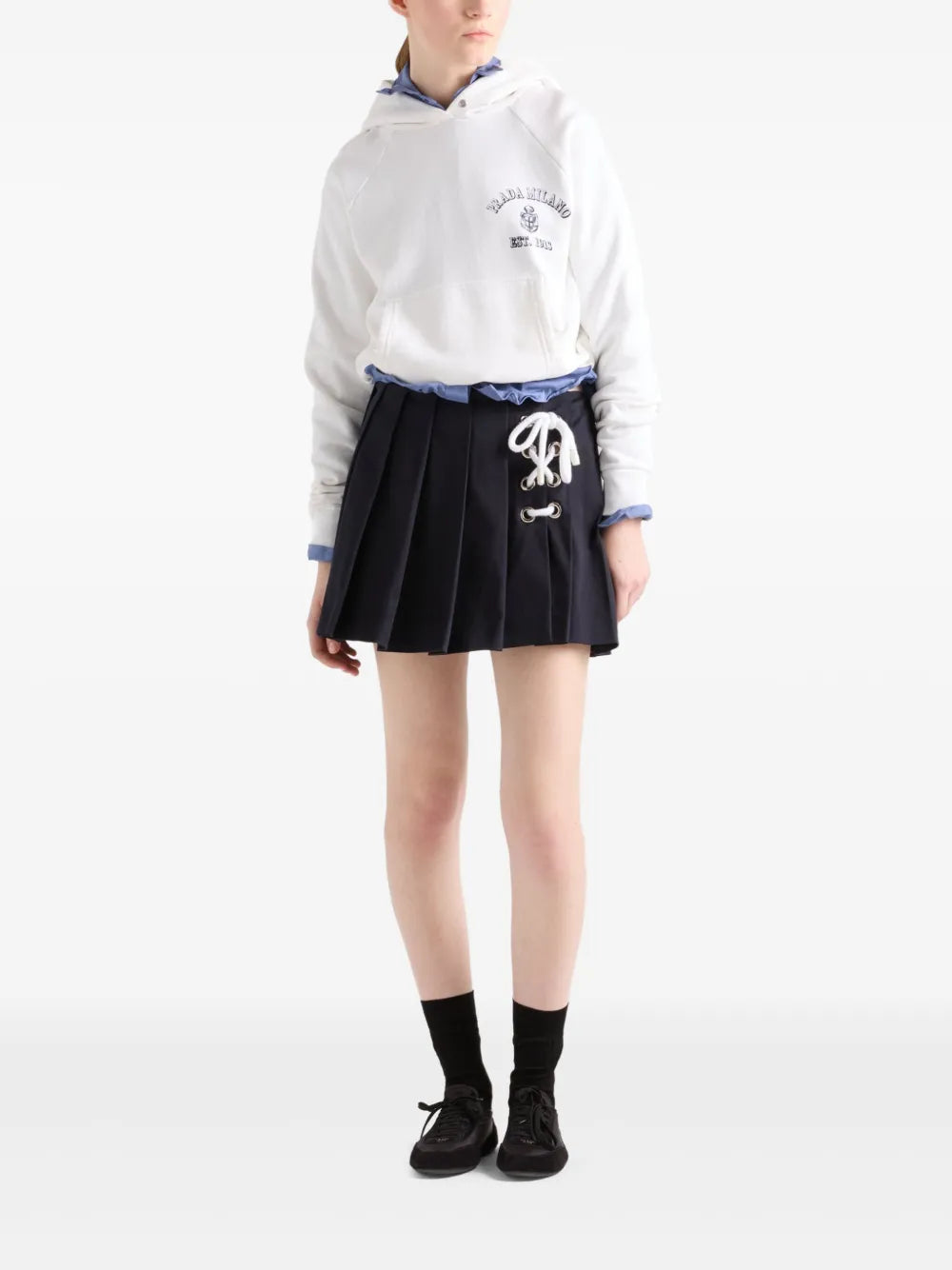 Pleated Drill Mini Skirt
