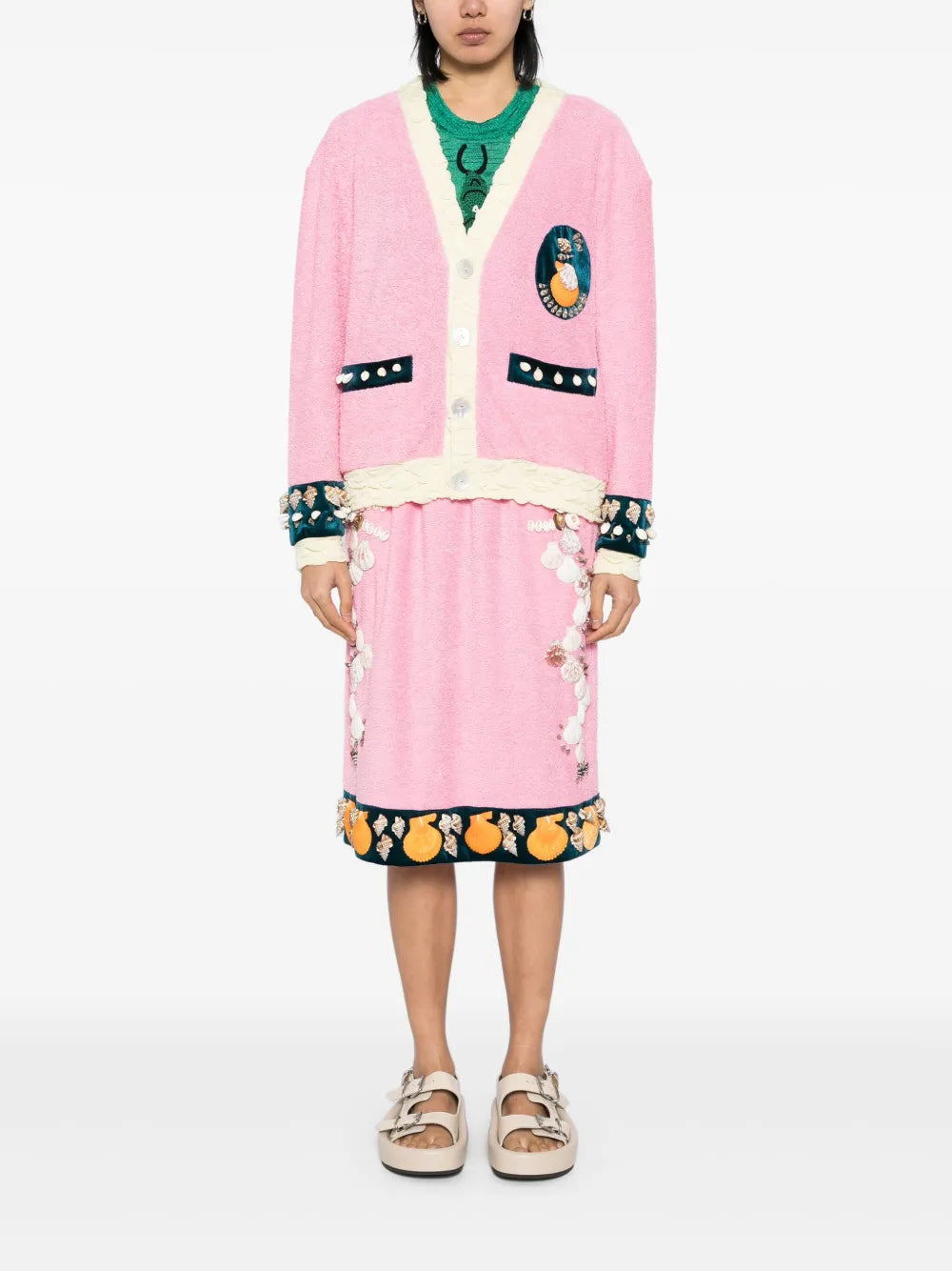 Shell-Embroidery Peacock Cardigan