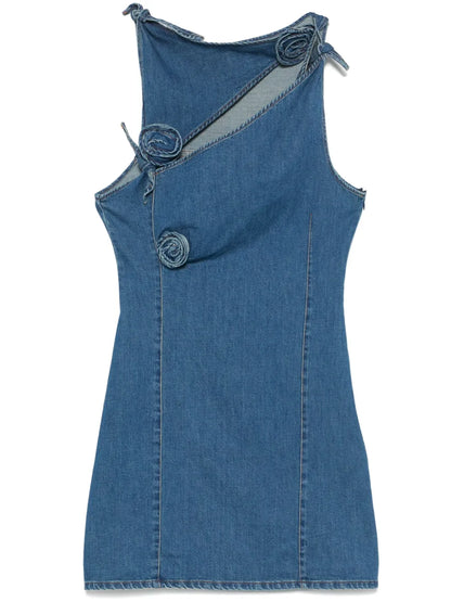 Asymmetric Flower-Detail Mini Dress