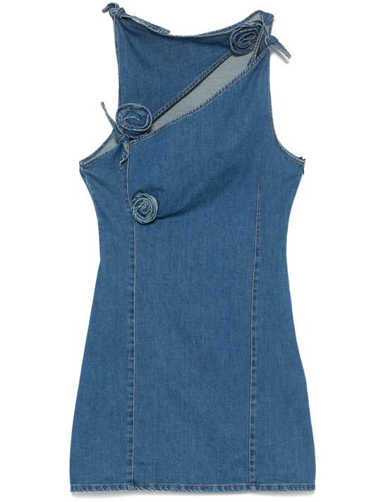Asymmetric Flower-Detail Mini Dress