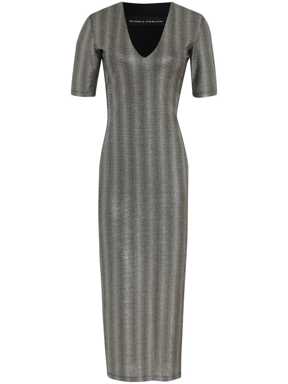 Mesh Shoulder-Pads Midi Dress