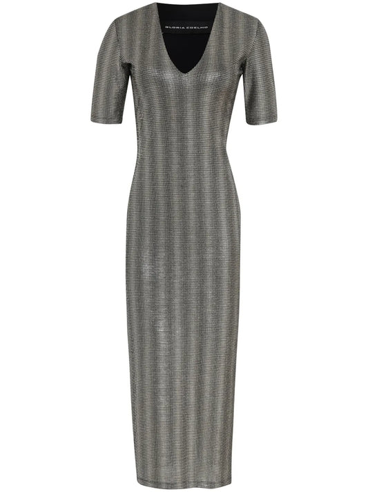 Mesh Shoulder-Pads Midi Dress