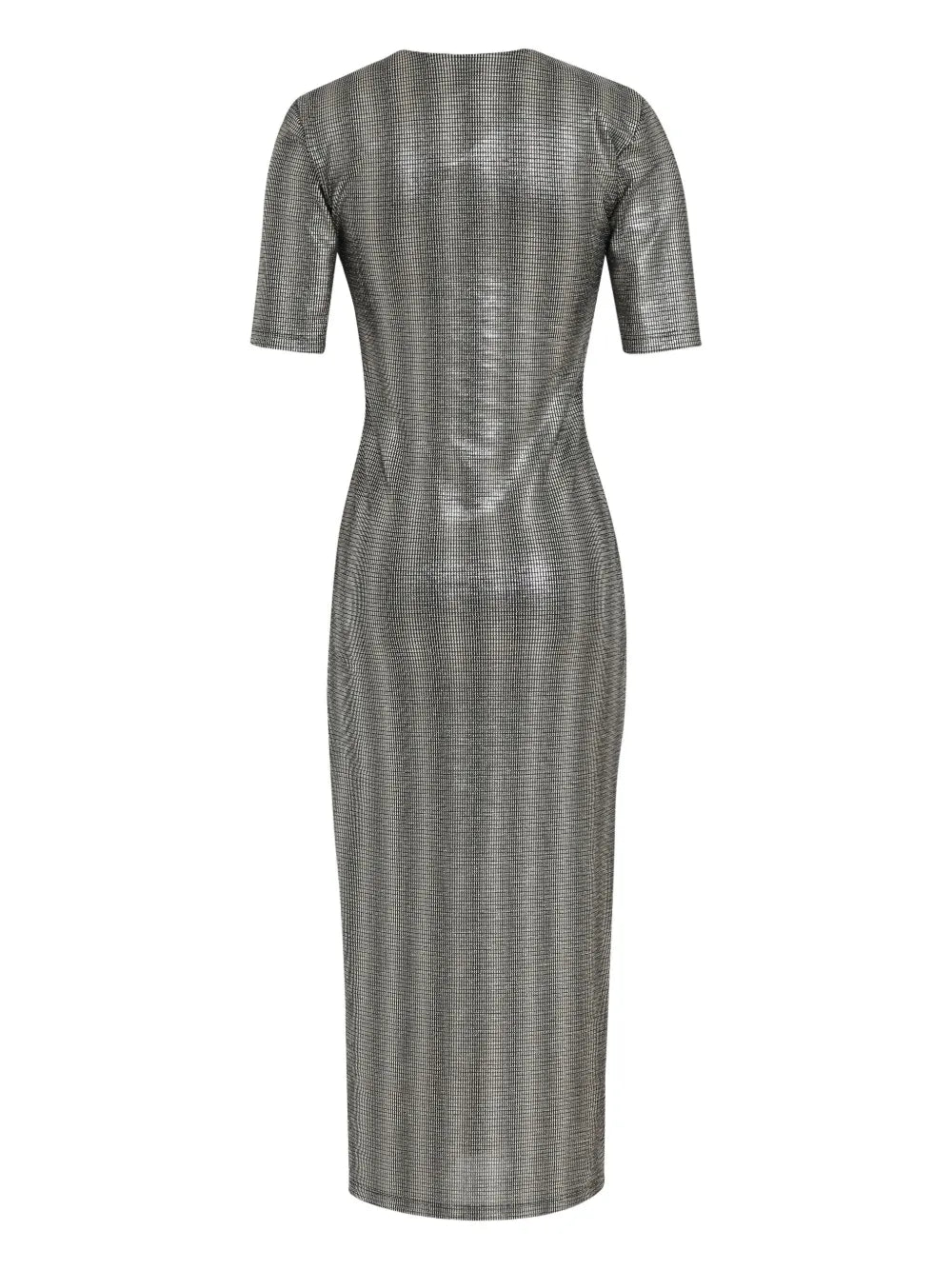 Mesh Shoulder-Pads Midi Dress