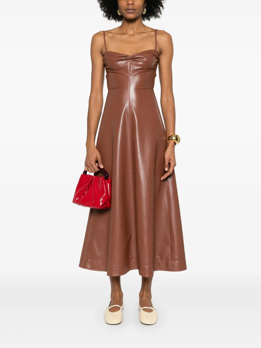 Faux-Leather Midi Dress