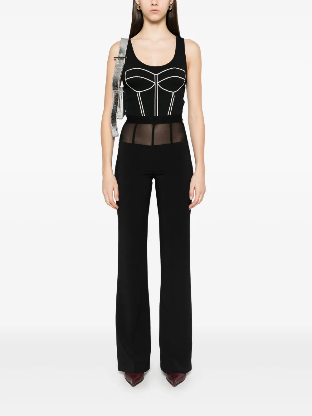 Tulle-Panel Crepe Trousers