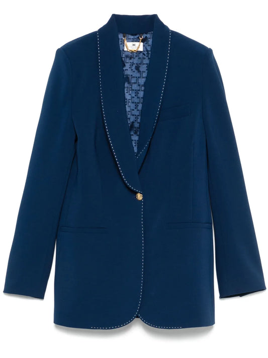 Contrasting-Topstitching Crepe Blazer