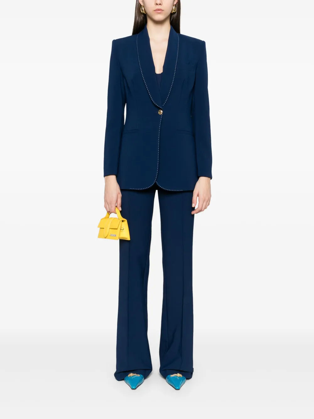 Contrasting-Topstitching Crepe Blazer