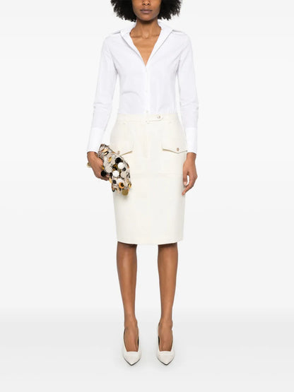 Patch-Pockets Midi Skirt