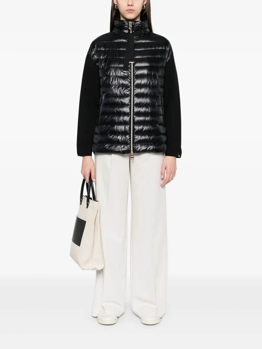 Knitted-Panels Puffer Jacket