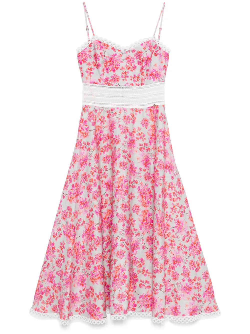 Floral-Print Linen Midi Dress
