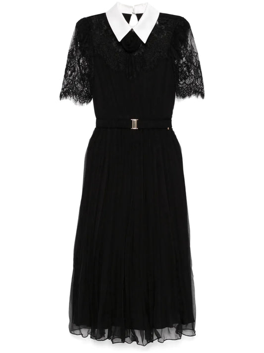 Lace-Detailed Silk Midi Dress