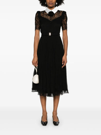 Lace-Detailed Silk Midi Dress