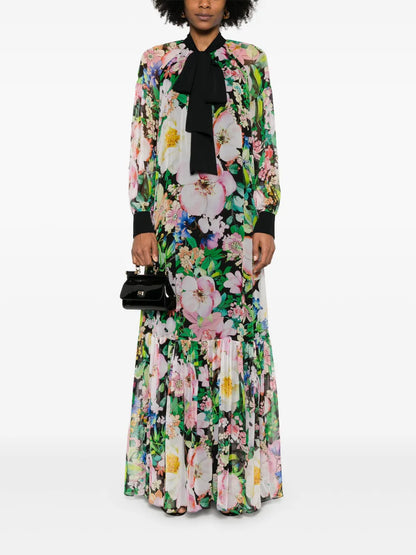 Floral-Print Silk Maxi Dress