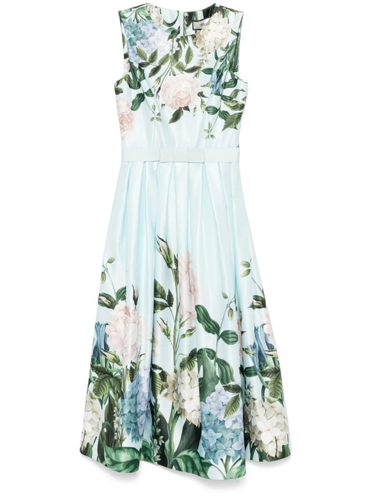 Floral-Print Taffeta Midi Dress