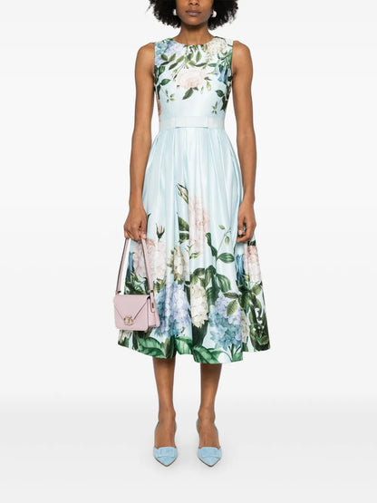 Floral-Print Taffeta Midi Dress