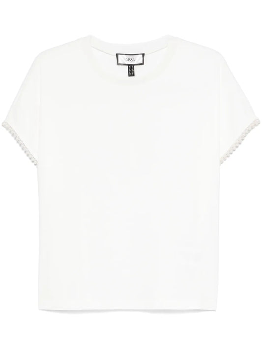 Faux-Pearl Detailed T-Shirt