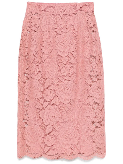 Logo-Embroidered Lace Midi Skirt