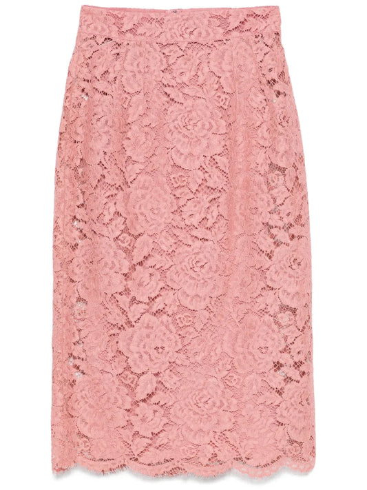 Logo-Embroidered Lace Midi Skirt