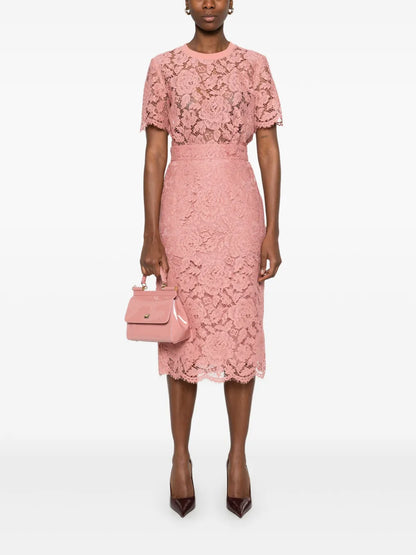 Logo-Embroidered Lace Midi Skirt