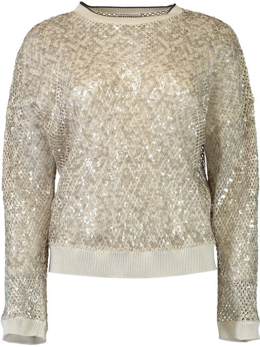 Metallic-Finish Open-Knit Sweater