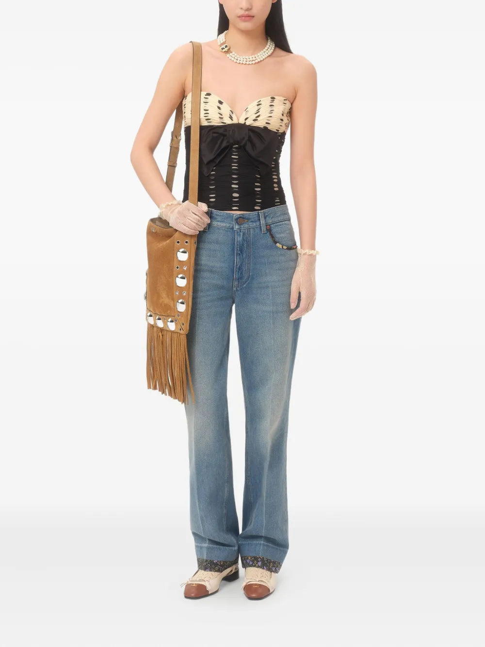 Polka Dot-Print Chiffon Top