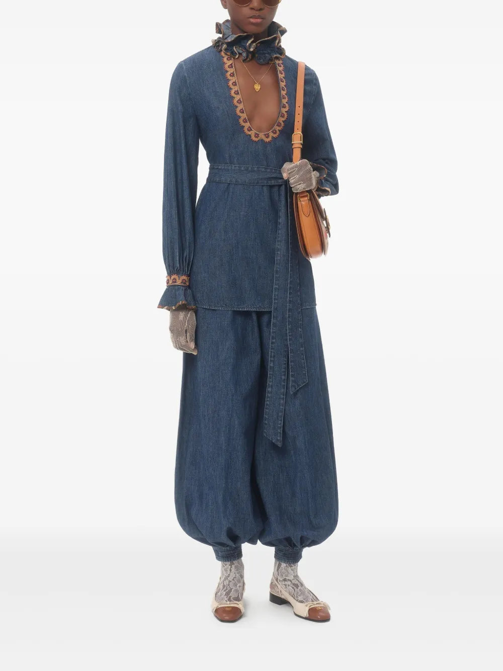 Embroidered Chambray Blouse