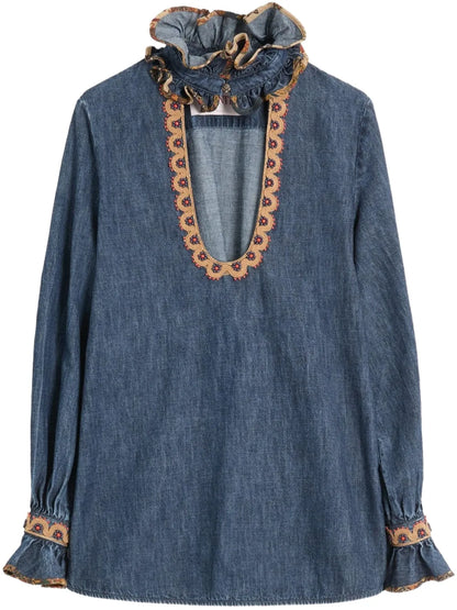 Embroidered Chambray Blouse