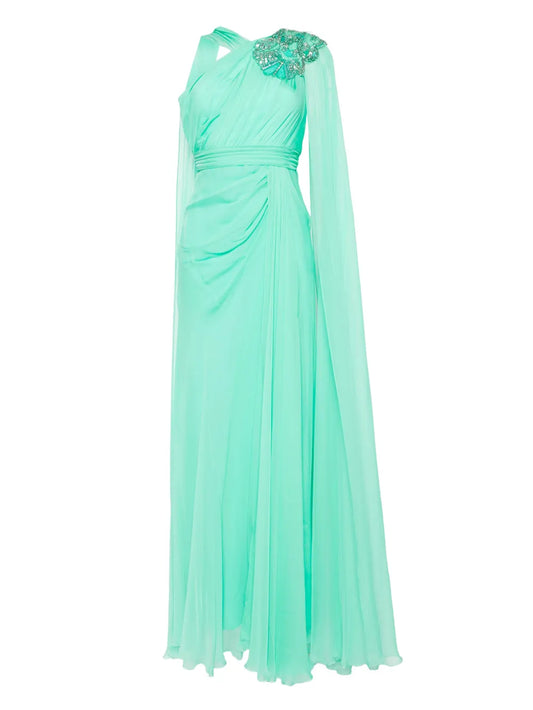 Bead-Embellished Chiffon Gown